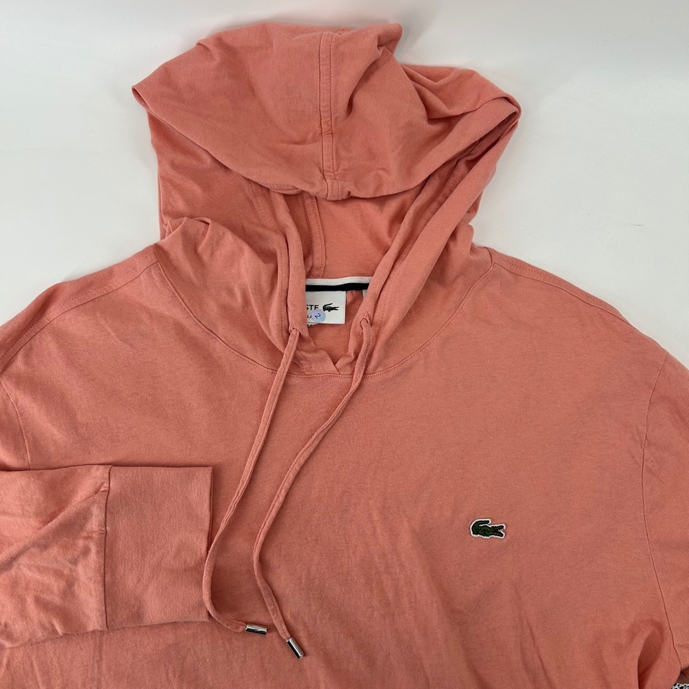 Lacoste Hooded T-Shirt Mens XL Pink Cotton Long Sleeve Logo Pocket FA12471